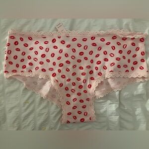 Victoria's Secret Pink and Red Kiss Print Panties